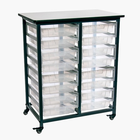 LUXOR Mobile Bin Storage Unit, Double Row with Small Clear Bins MBS-DR-16S-CL